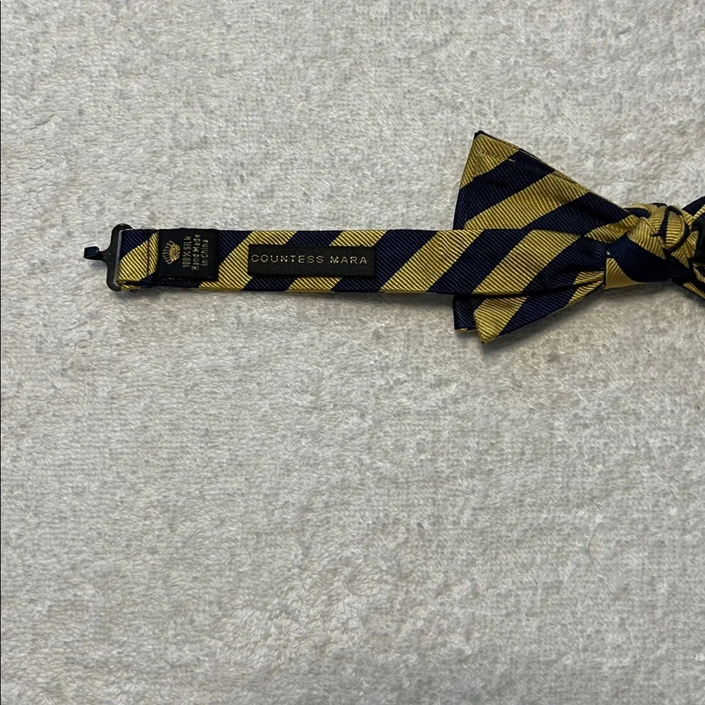 Stylish Boys Gold and Navy Striped Bow Tie, OS Adjustable Sizing (14 1/2 -20)